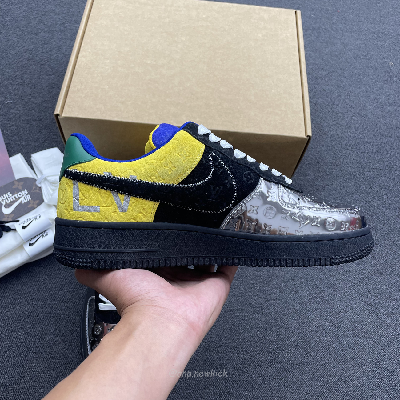 Louis Vuitton Nike Air Force 1 Low By Virgil Abloh Black Metallic Silver (5) - newkick.cc